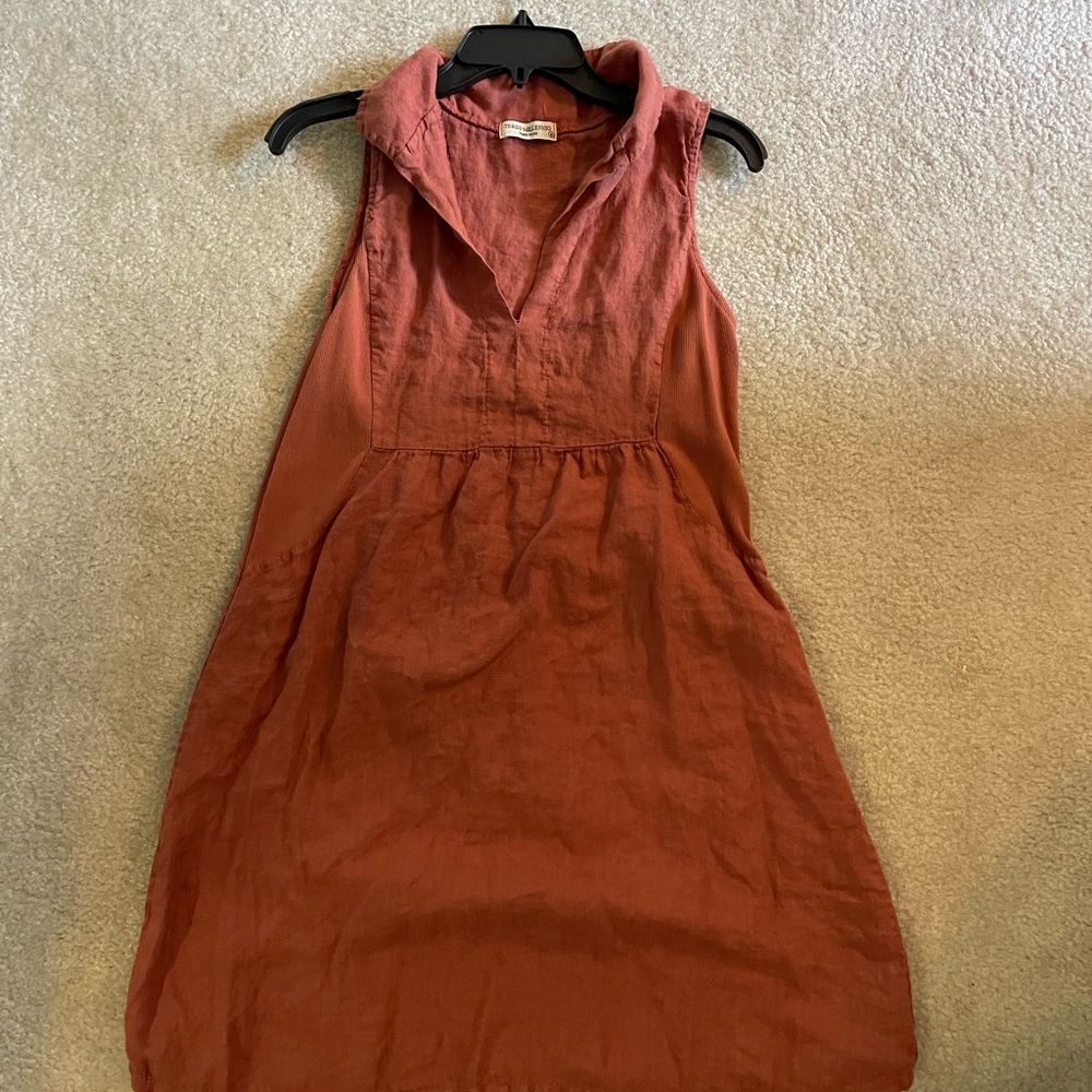 Collared Linen Salmon Mini Dress